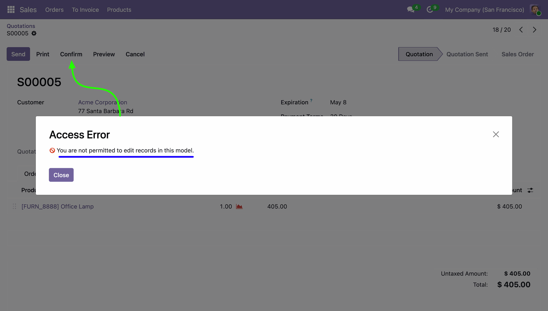 Odoo Edit Warning Message