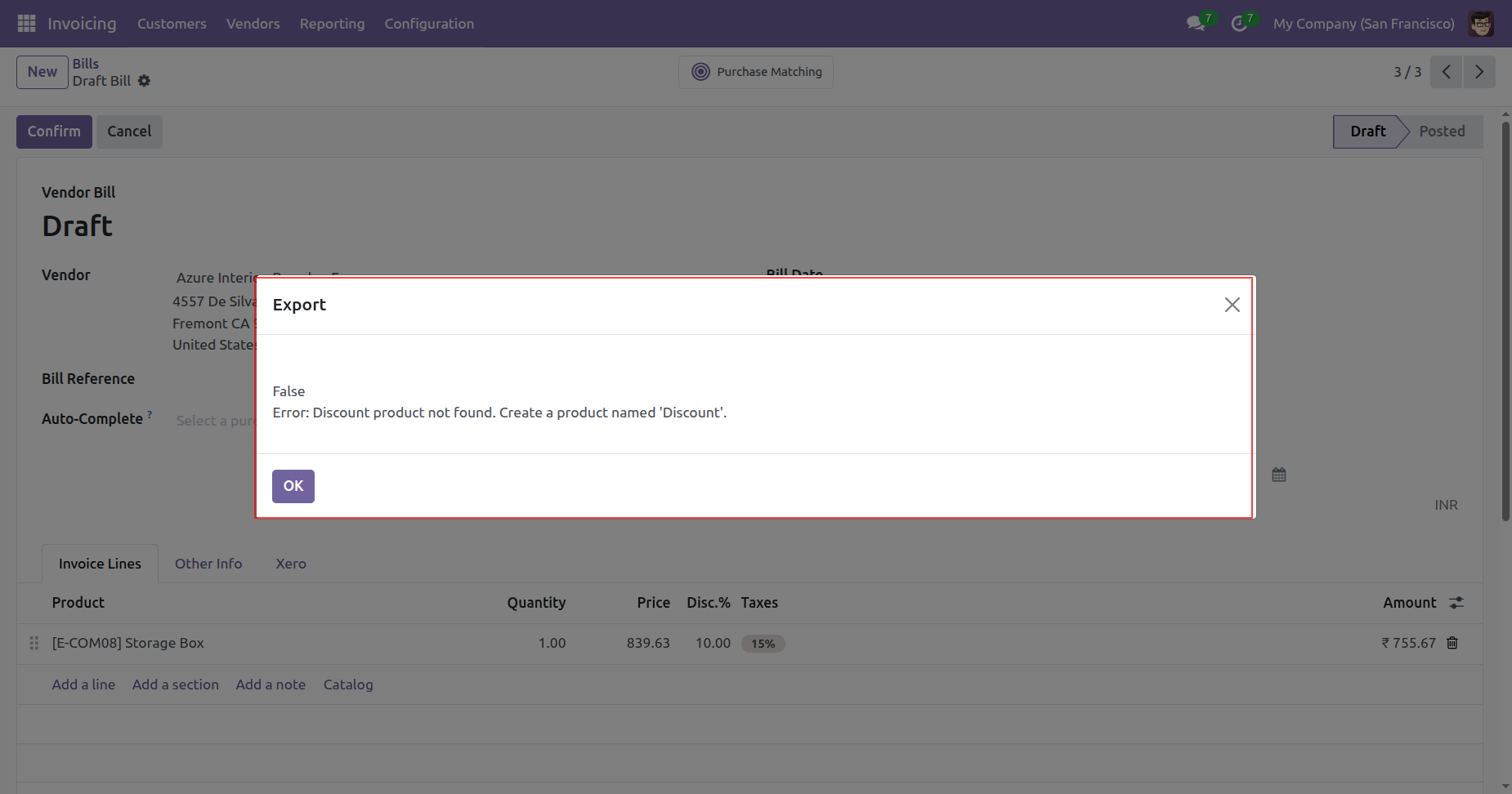 Discount product not found error during Xero export