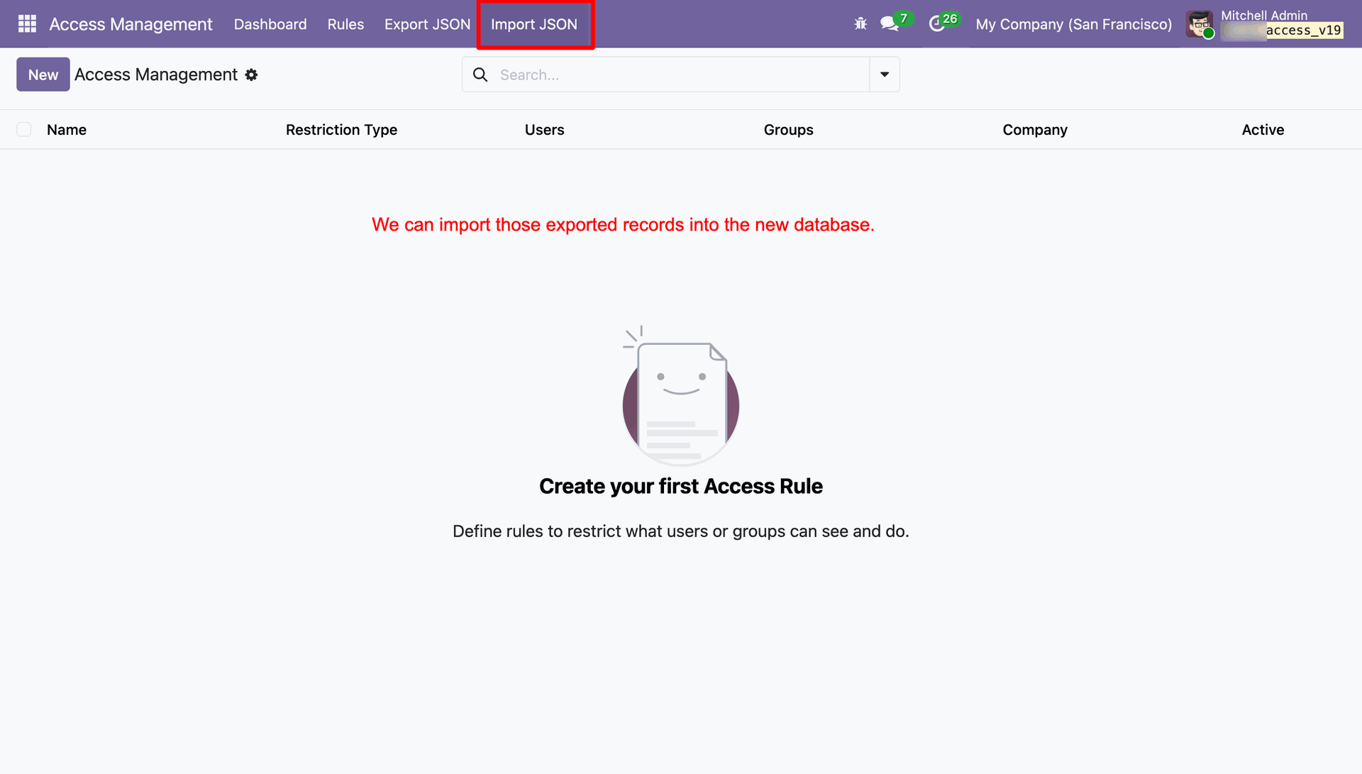 Access Rules with JSON Import