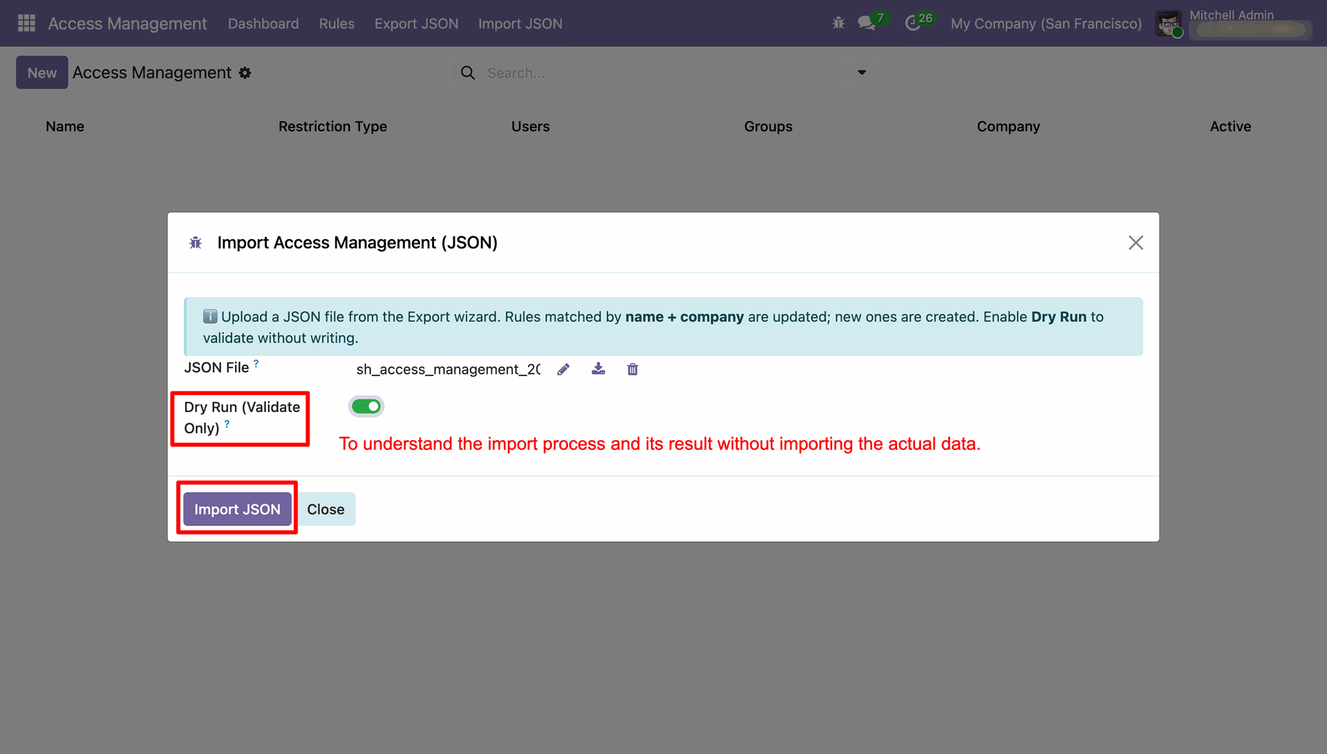 Upload and Validate JSON Import