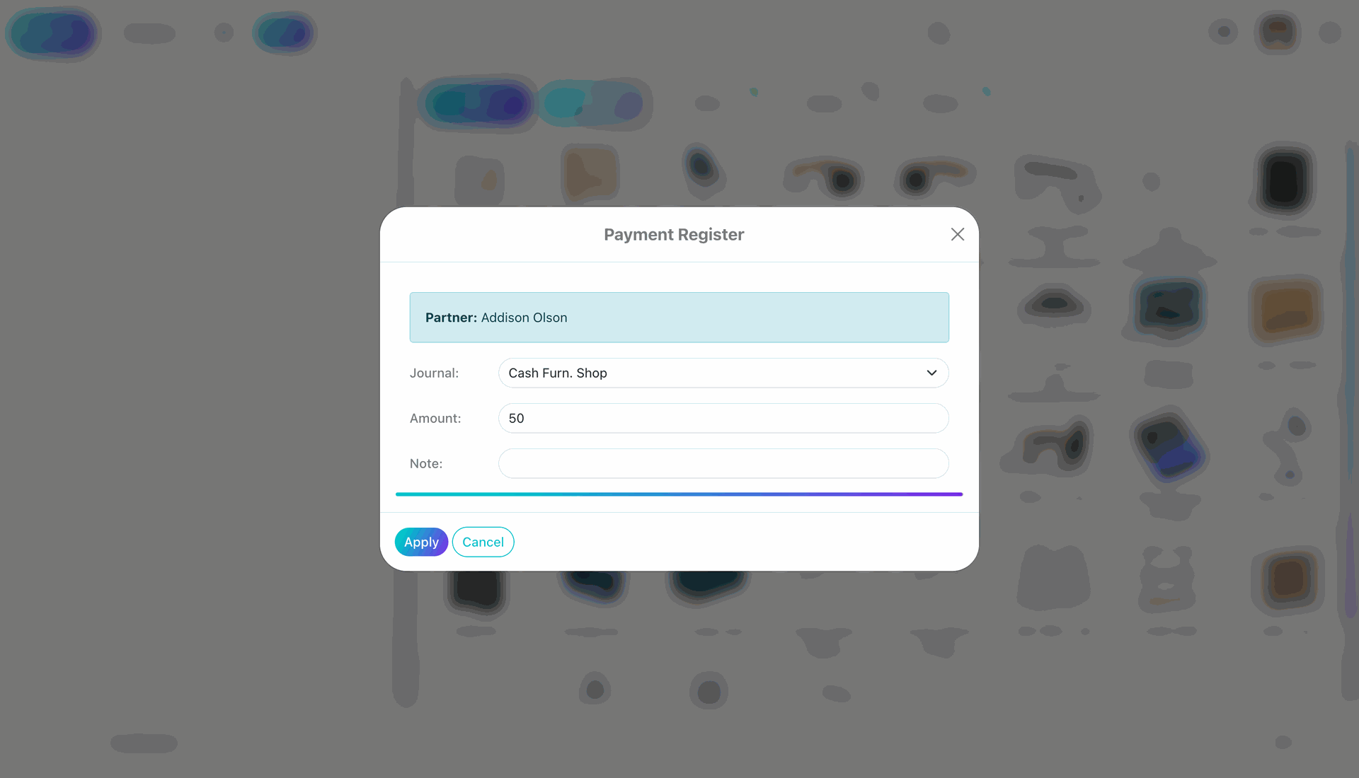 Payment register wizard with journal and amount