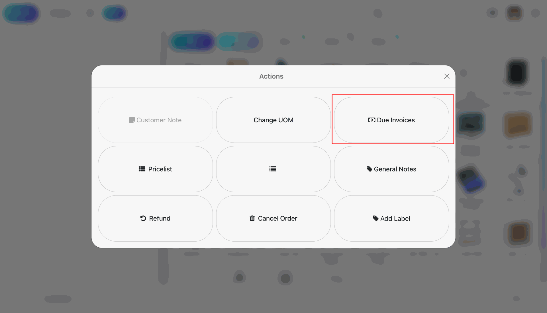 Due invoices list in POS actions