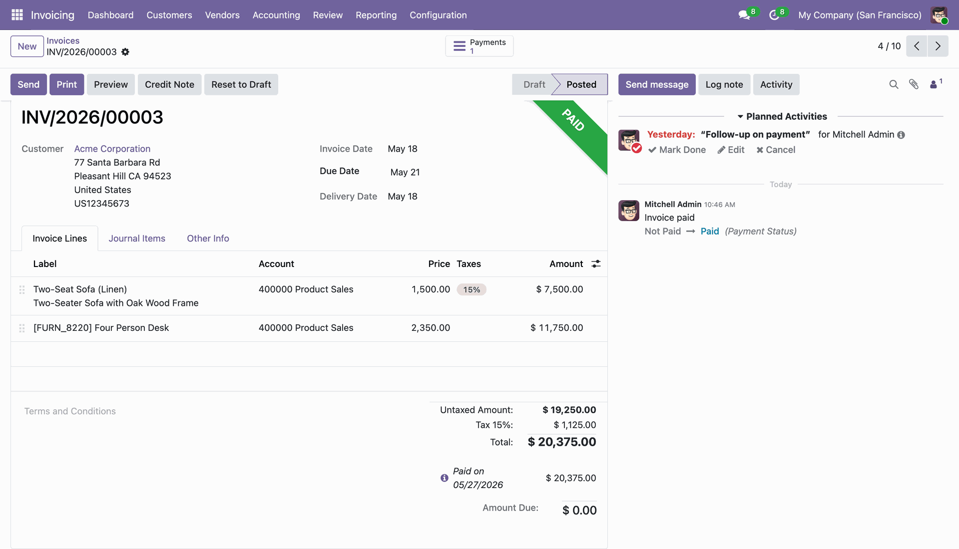 Invoice marked Paid in backend after payment 