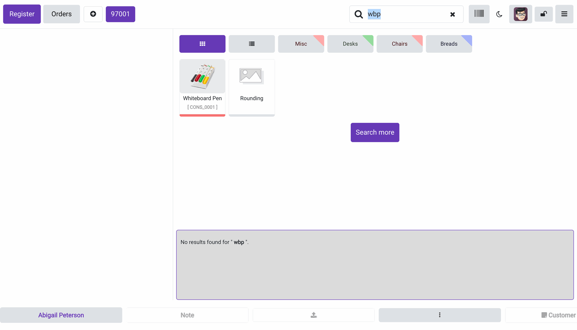 Search product package by name in POS