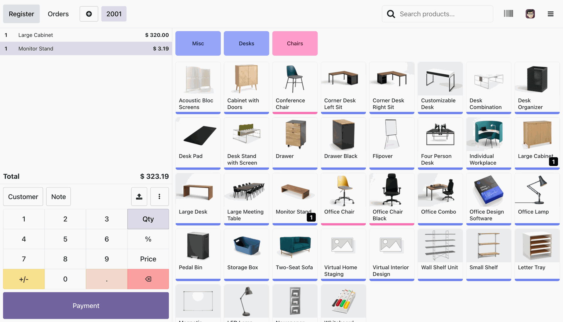 POS session frontend with items in the cart.