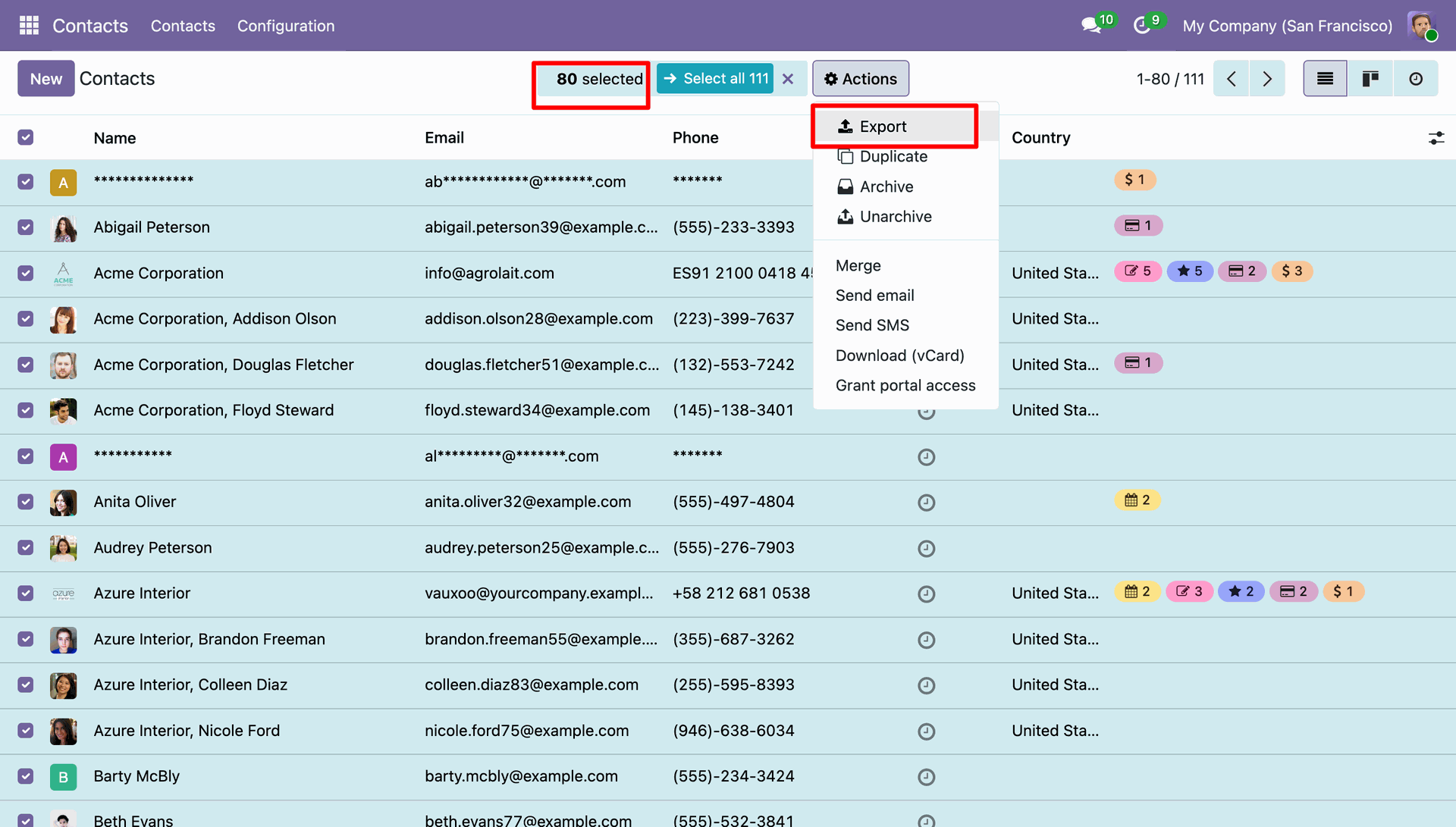 Odoo AMS Export Contacts