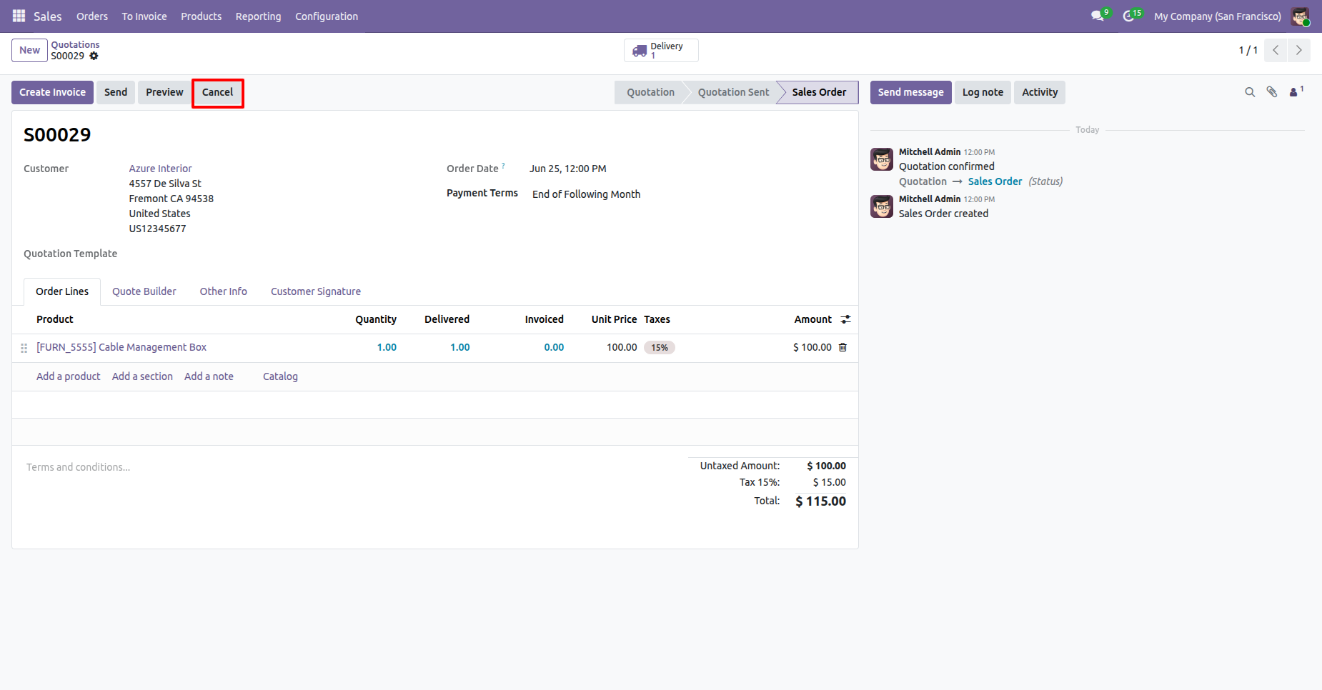 Odoo sales order cancel button