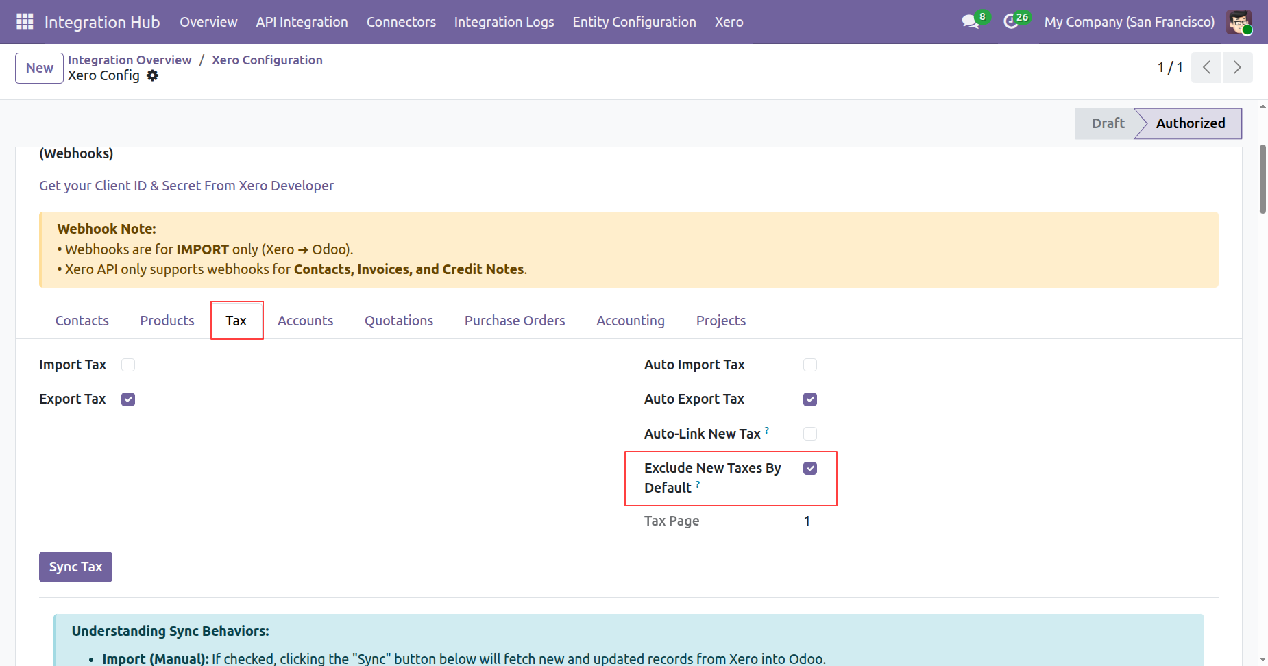 Enable Exclude New Taxes By Default in Xero Configuration