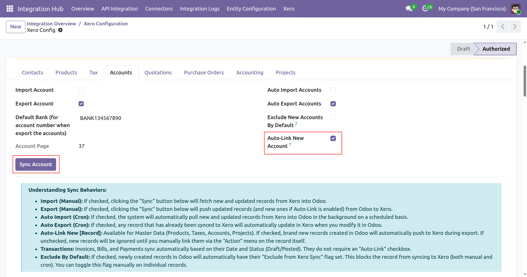 Enable Auto-Link New Account in Xero Configuration