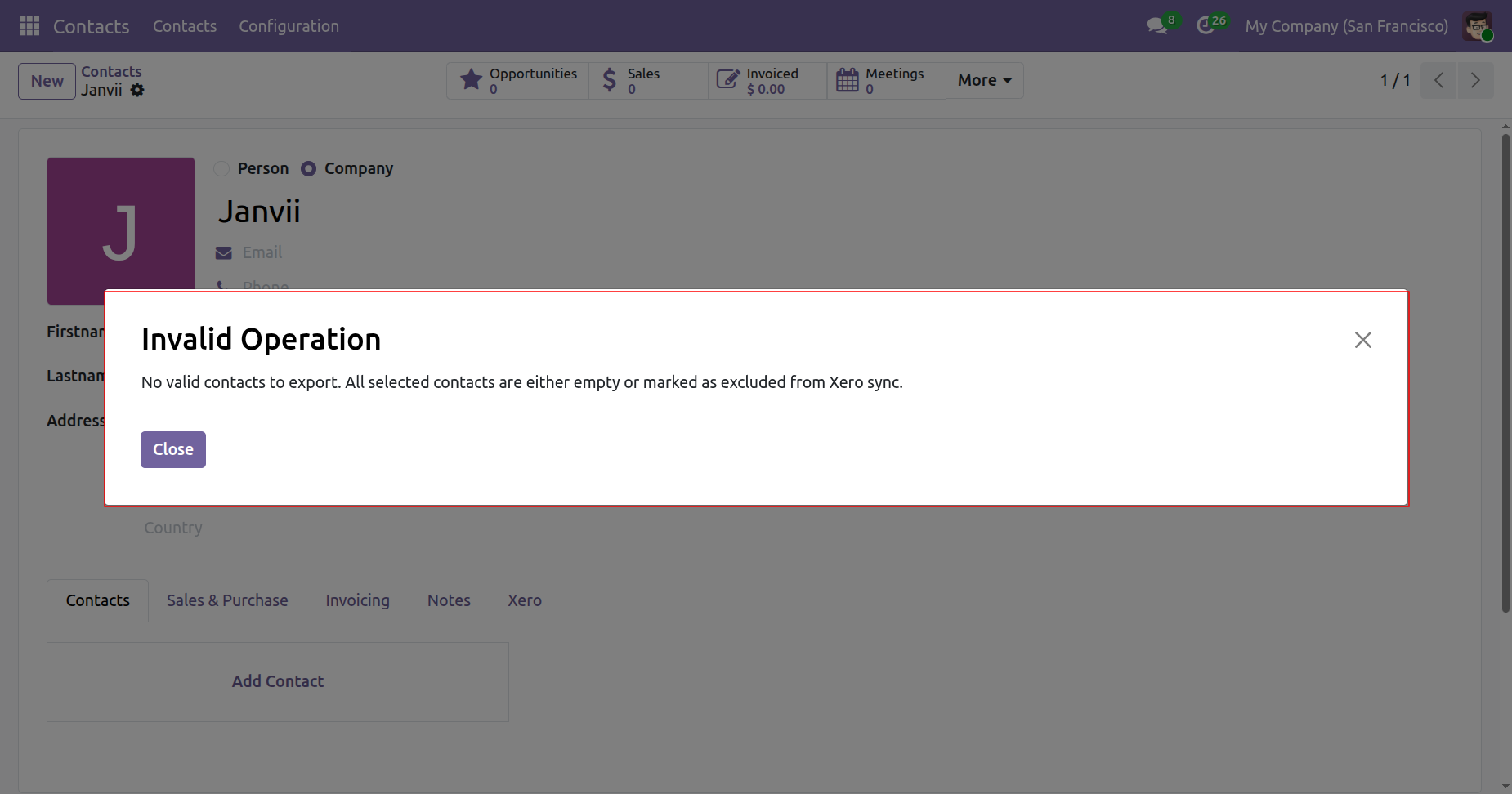 Invalid Operation warning for excluded contact export