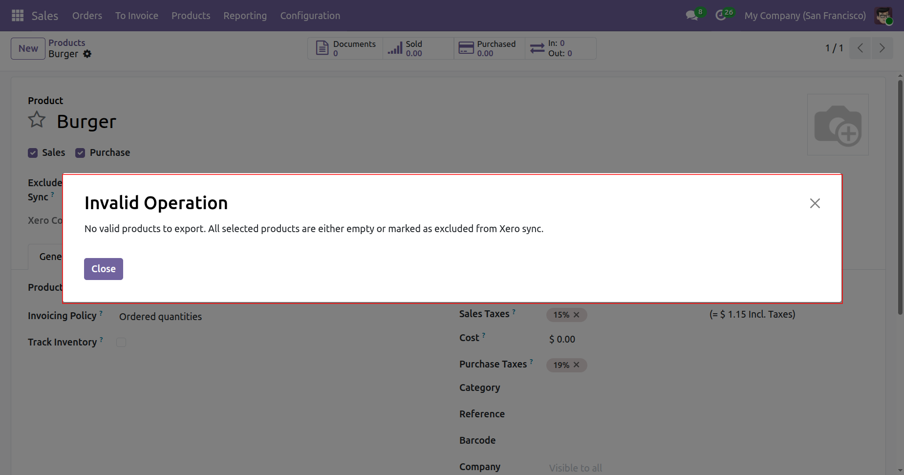Invalid Operation warning for excluded product export