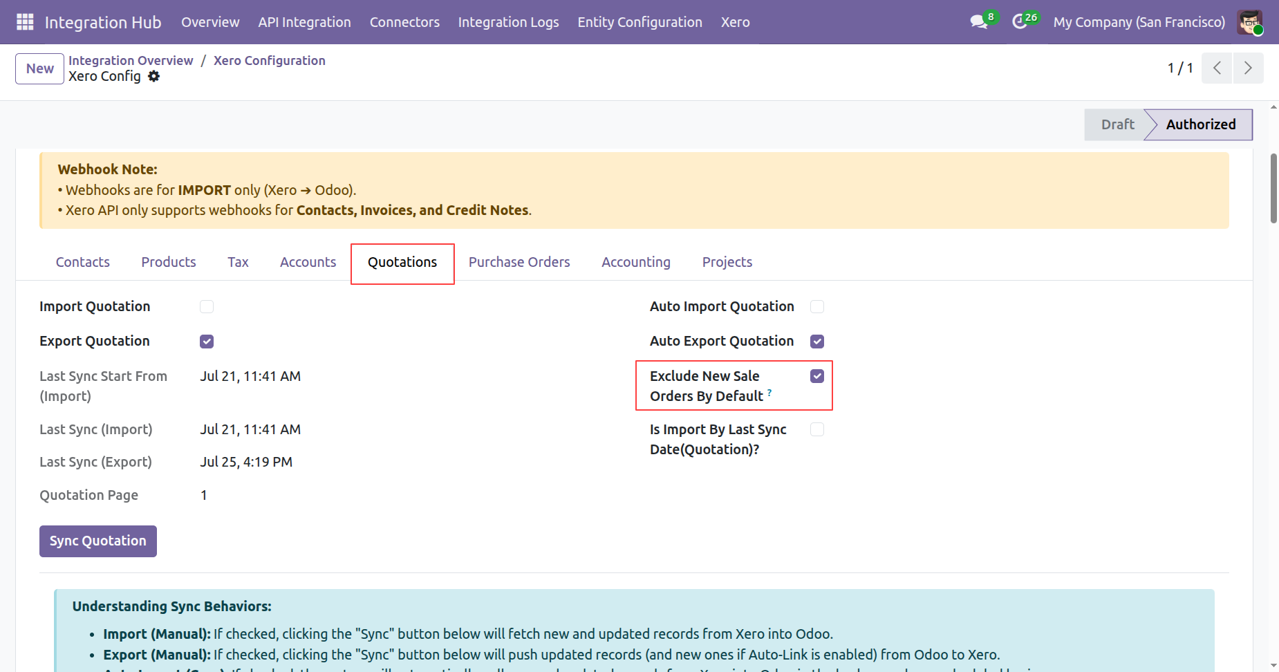 Enable Exclude New Sale Orders By Default in Xero Configuration