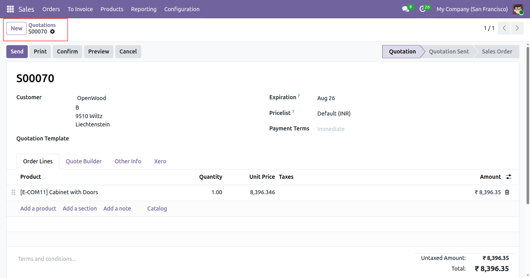 Create new sales order in Odoo