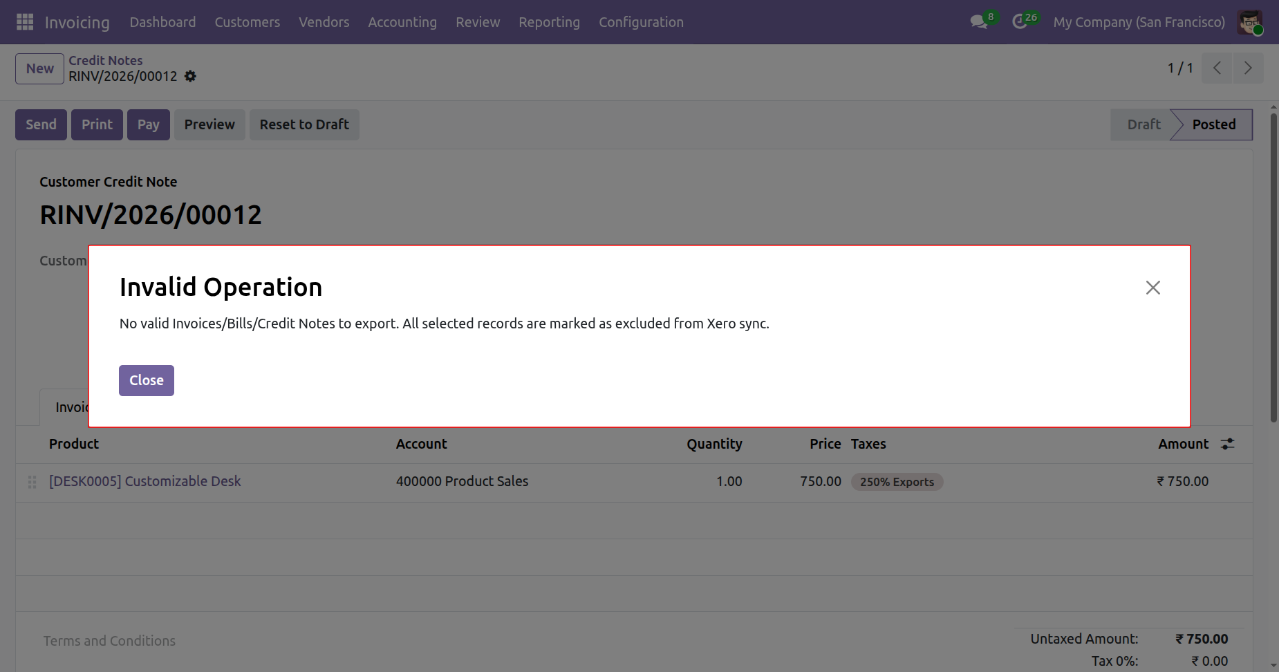 Invalid Operation warning for excluded credit note export