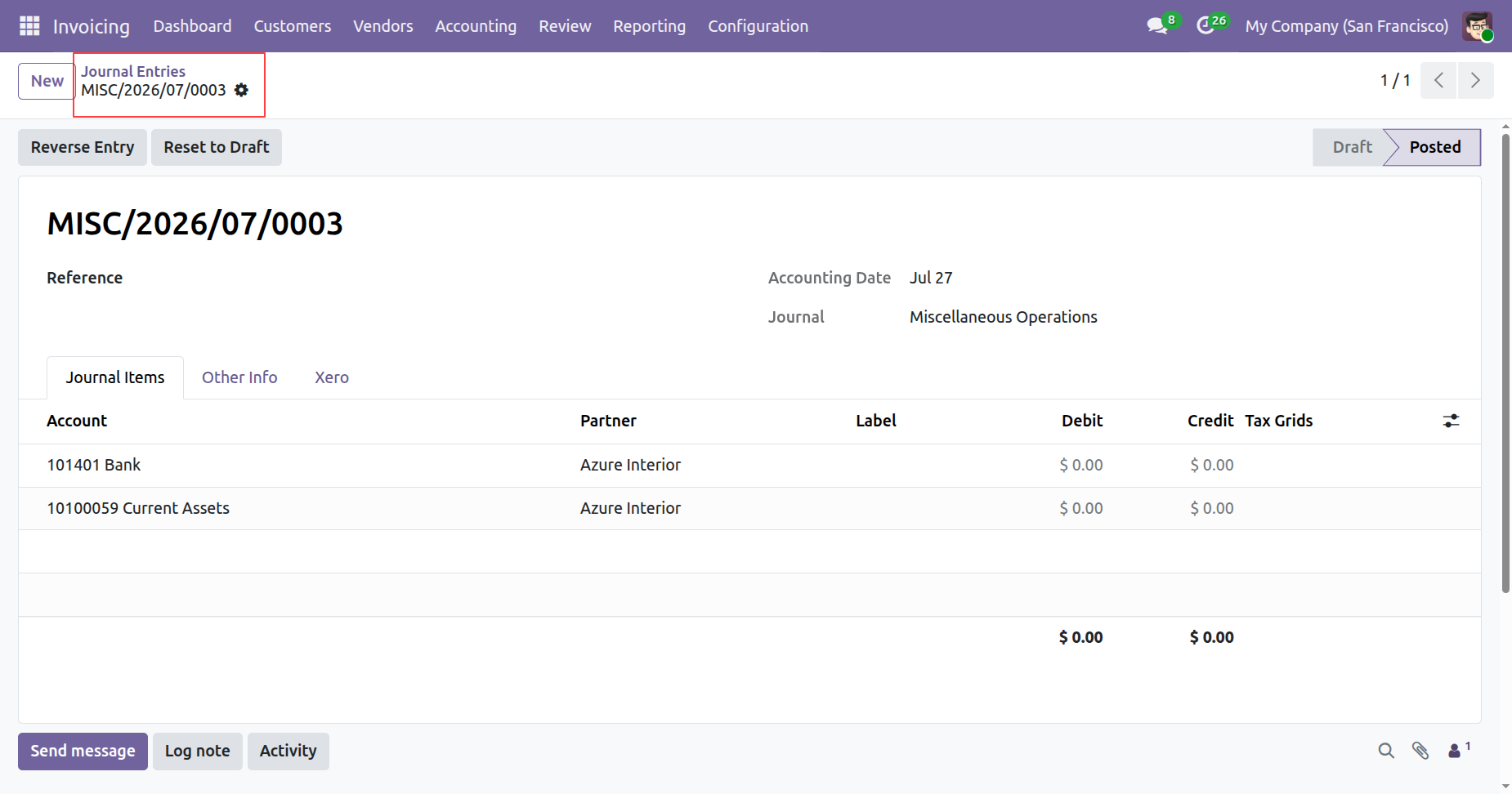 Create new manual journal entry in Odoo
