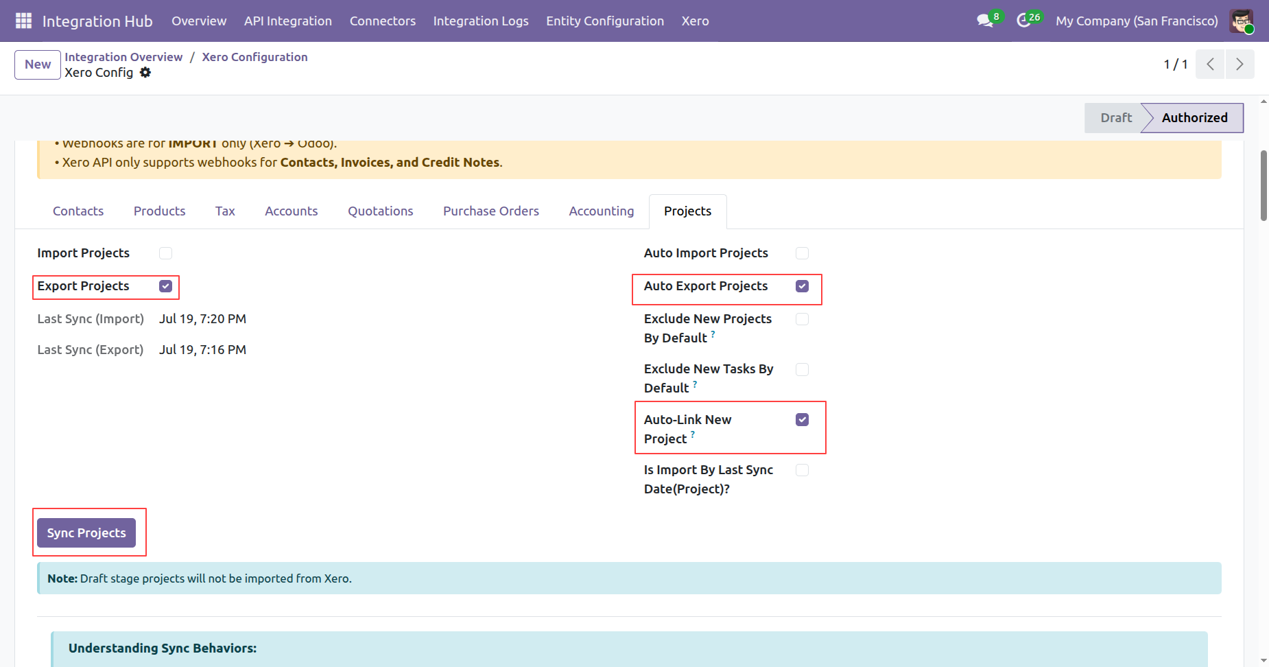 Enable Auto-Link New Project in Xero Configuration