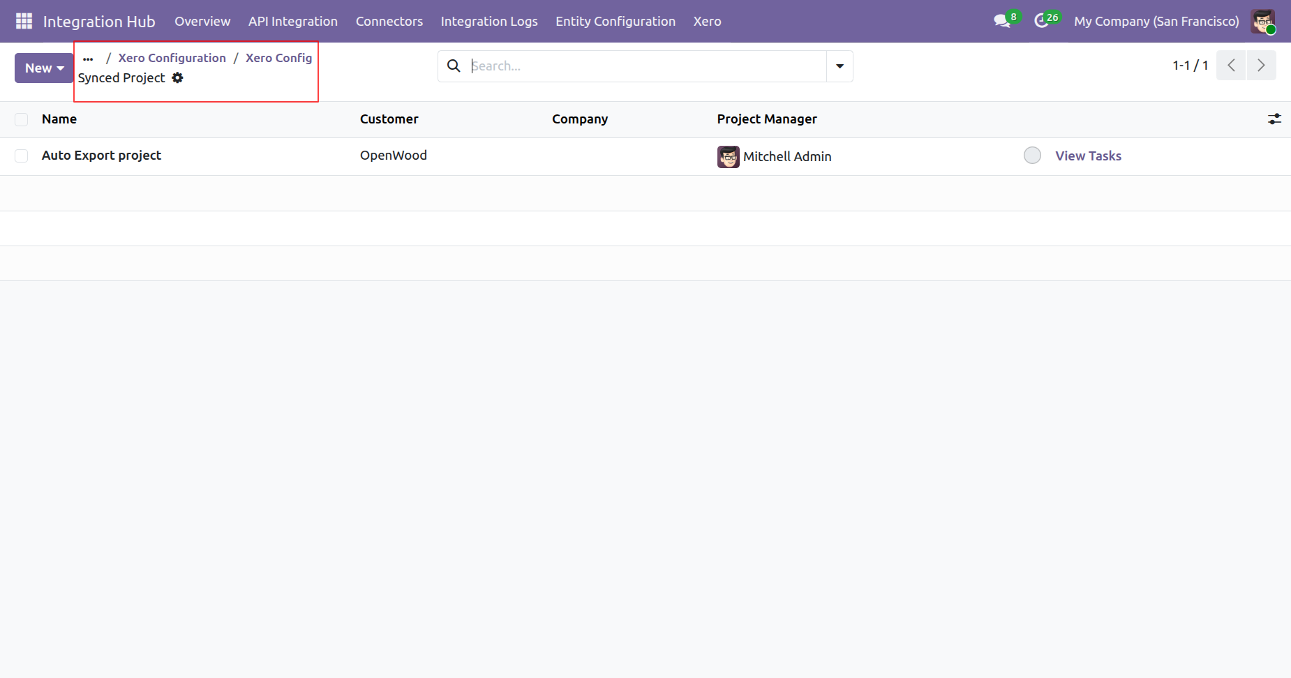 Synced project details view in Odoo