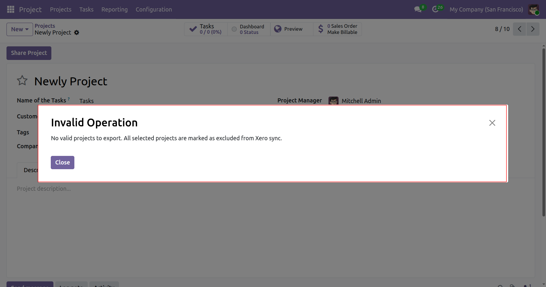 Invalid Operation warning for excluded project export