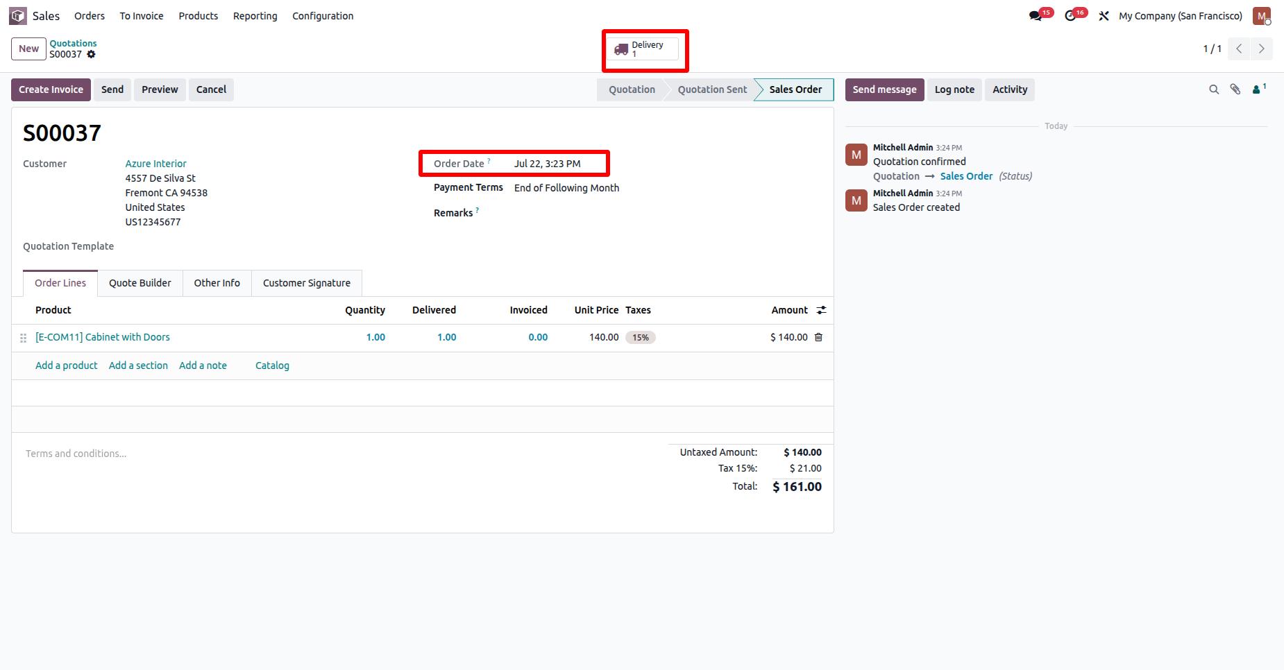Odoo sales order with delivery order