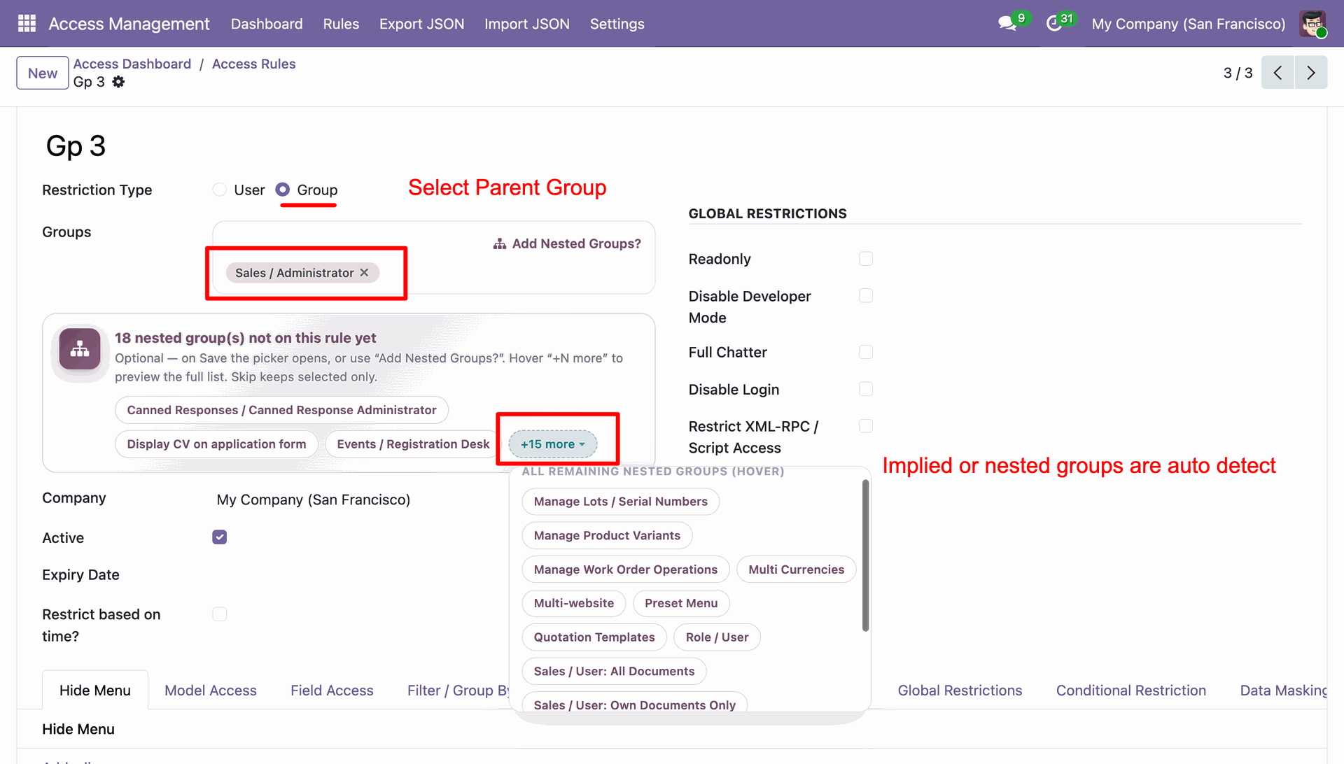 Access Rules for Groups