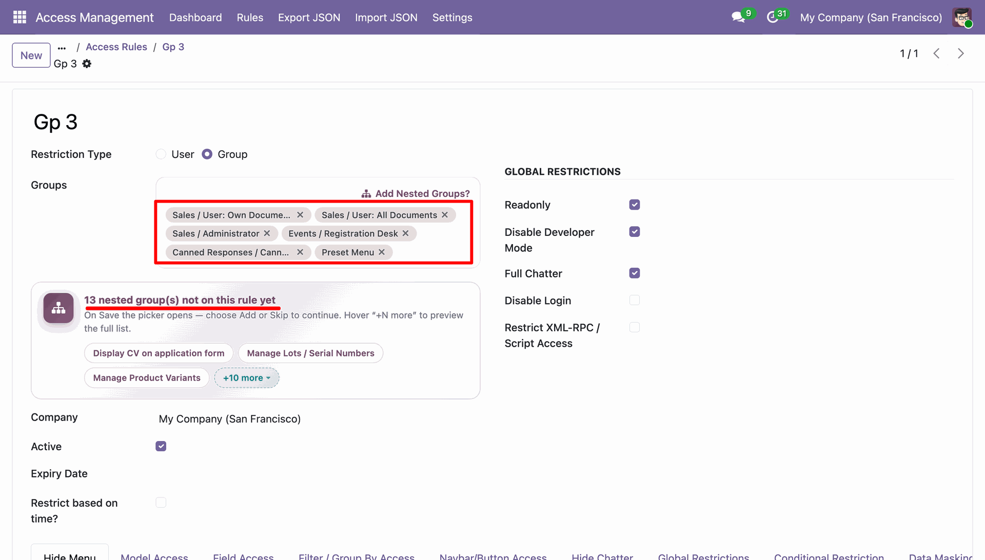 Implied groups to the access rules