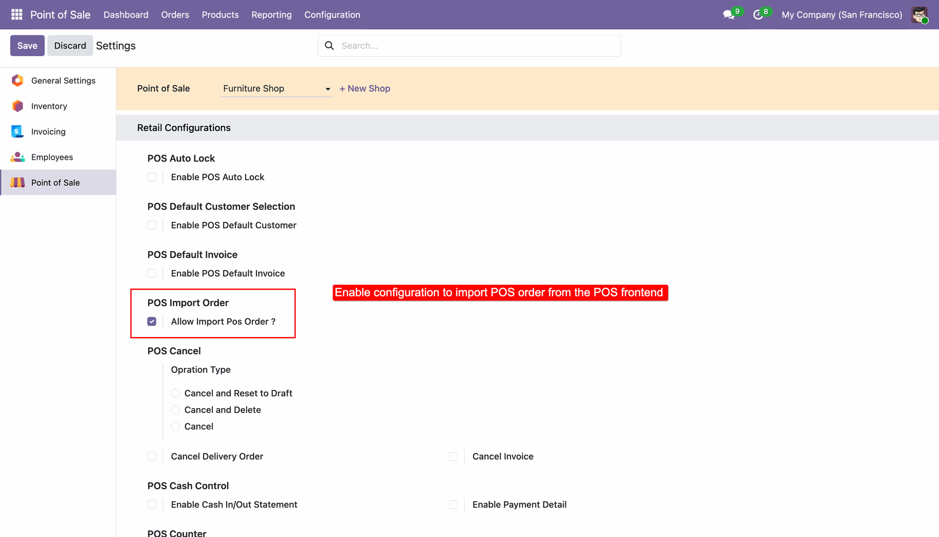 Enable Import POS Order access right