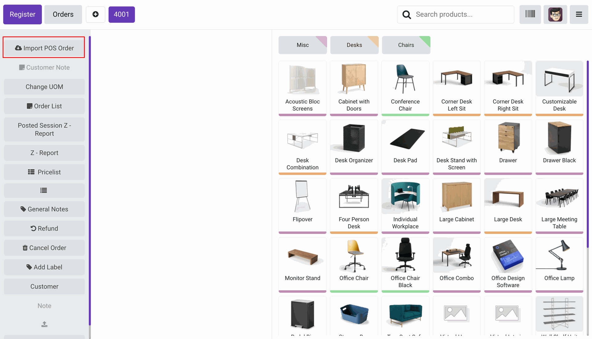 import POS order button