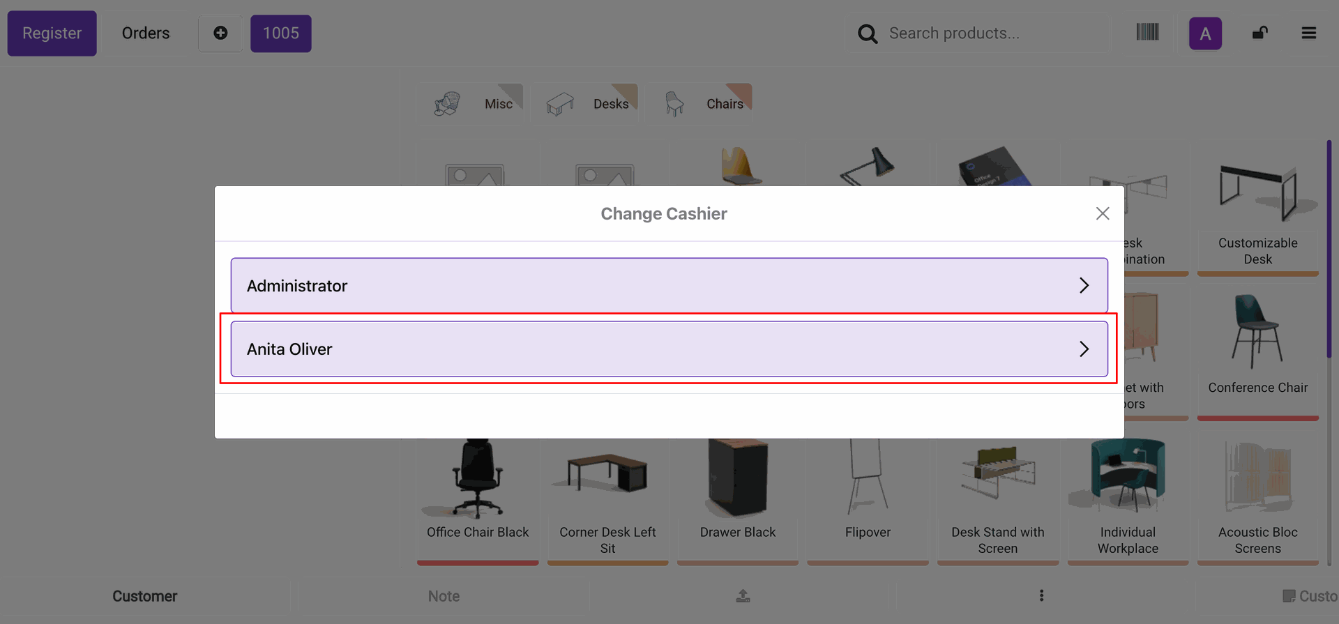 Select employee to unlock POS