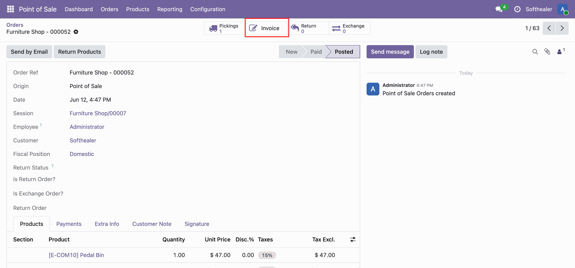 POS order linked with backend invoice