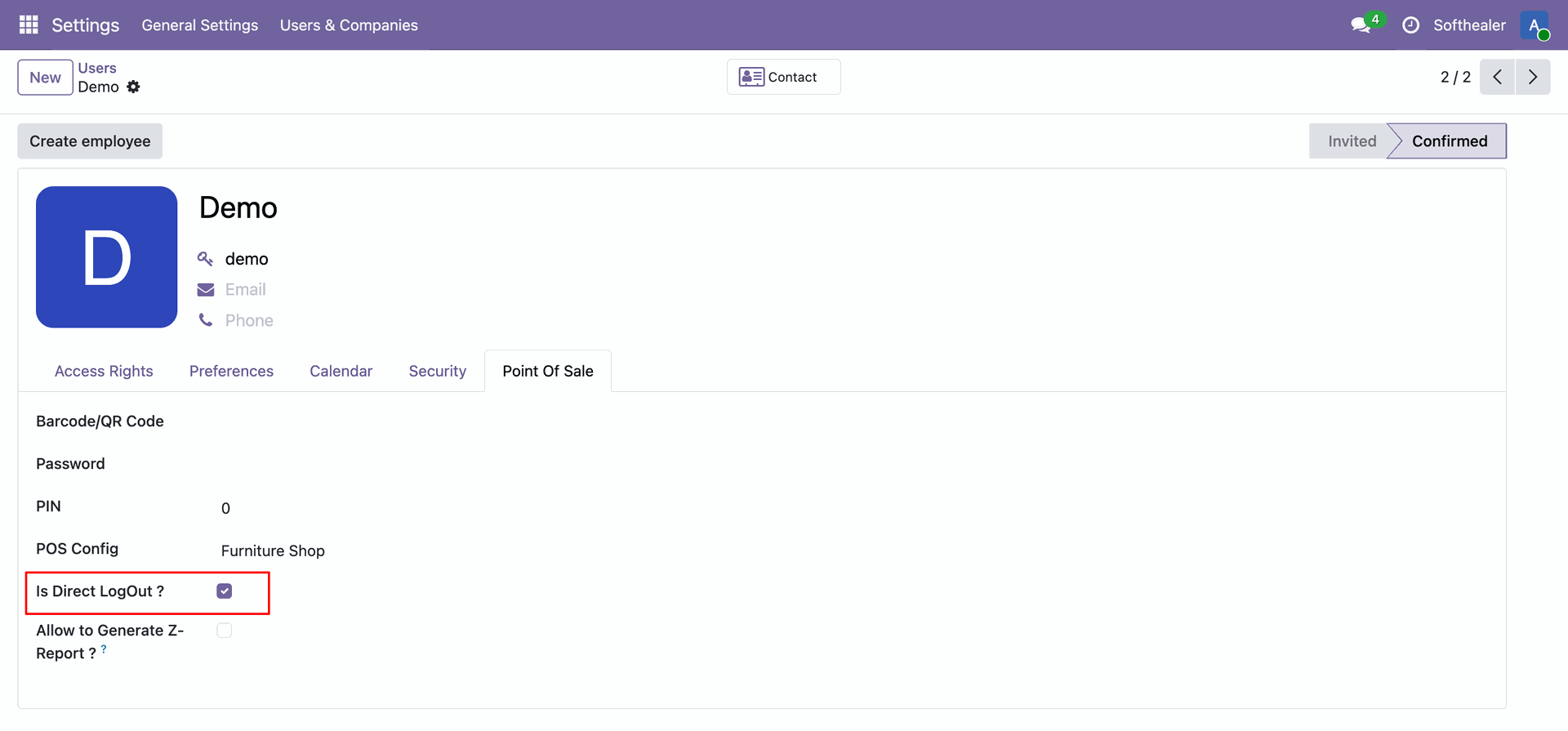 Enable Direct Logout in User Settings