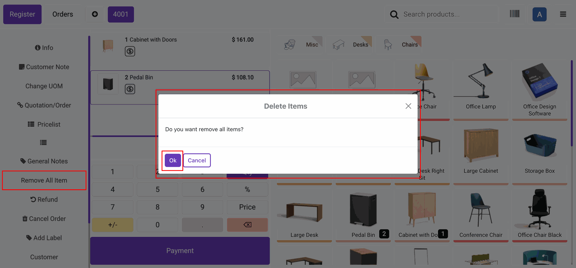 confirmation
                                                wizard will open befor removing the item