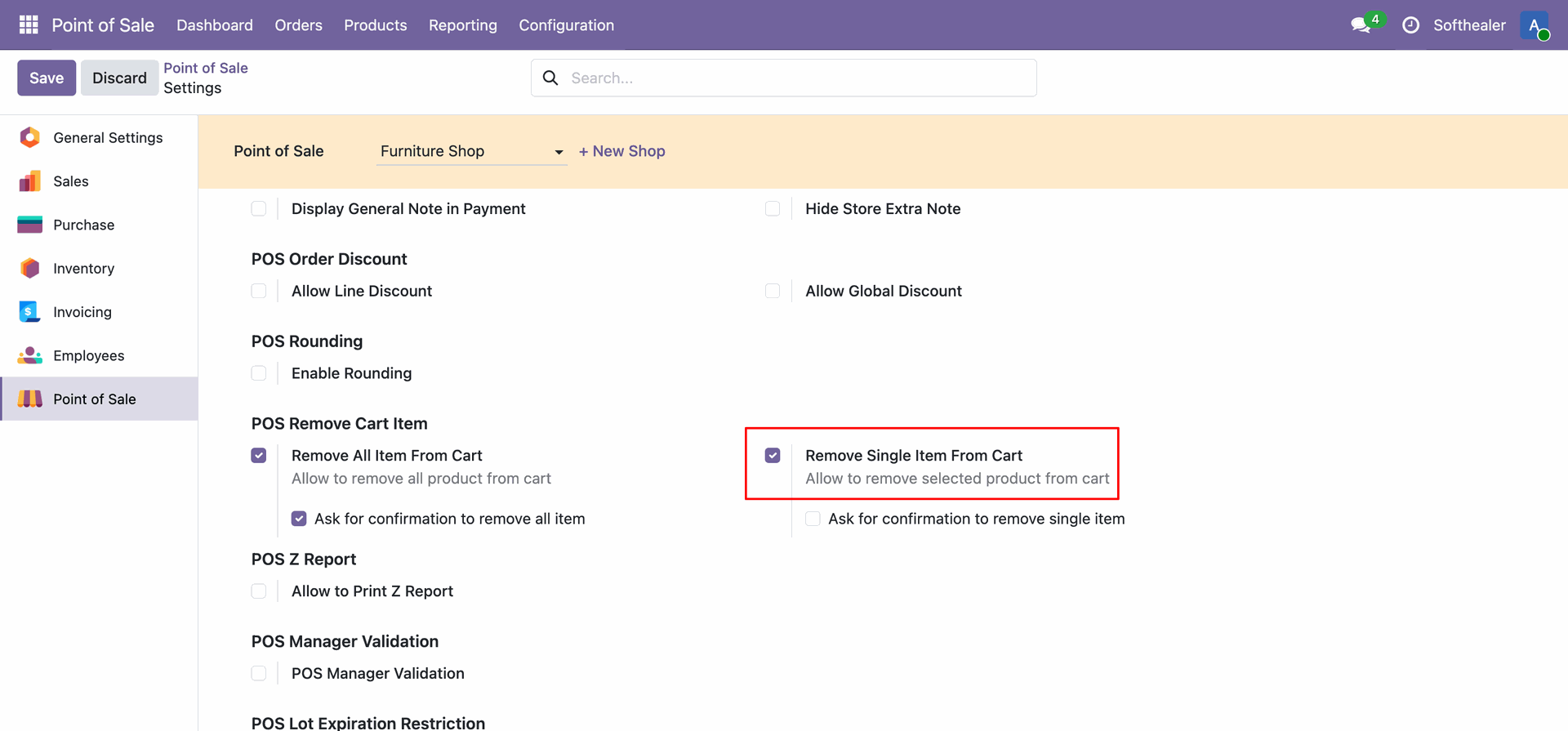Enable Remove single item
