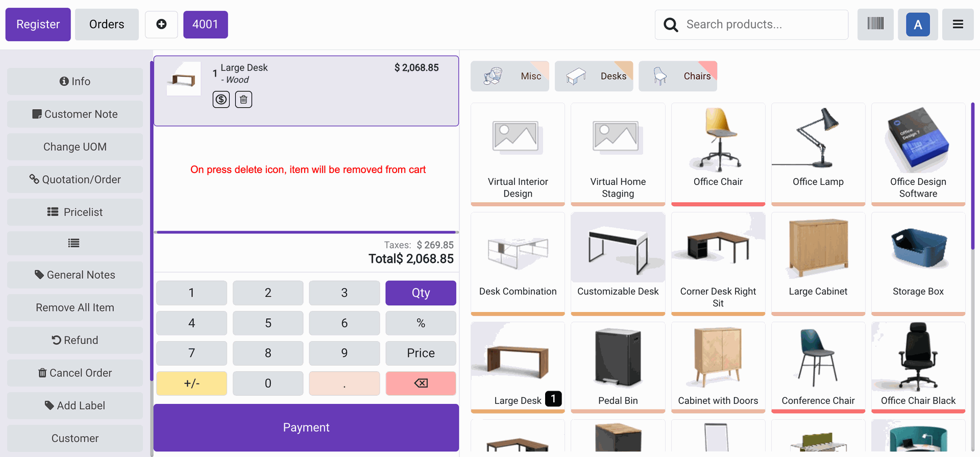 single item will be removed