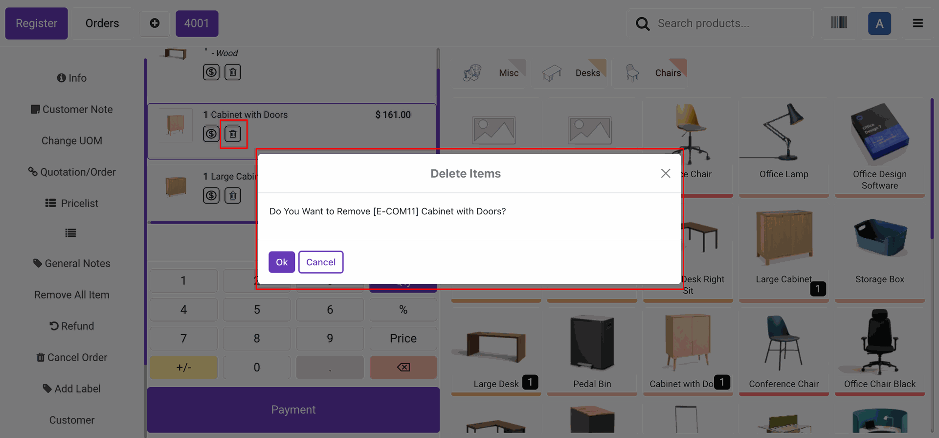 confirmation wizard will
                                                open befor removing the item