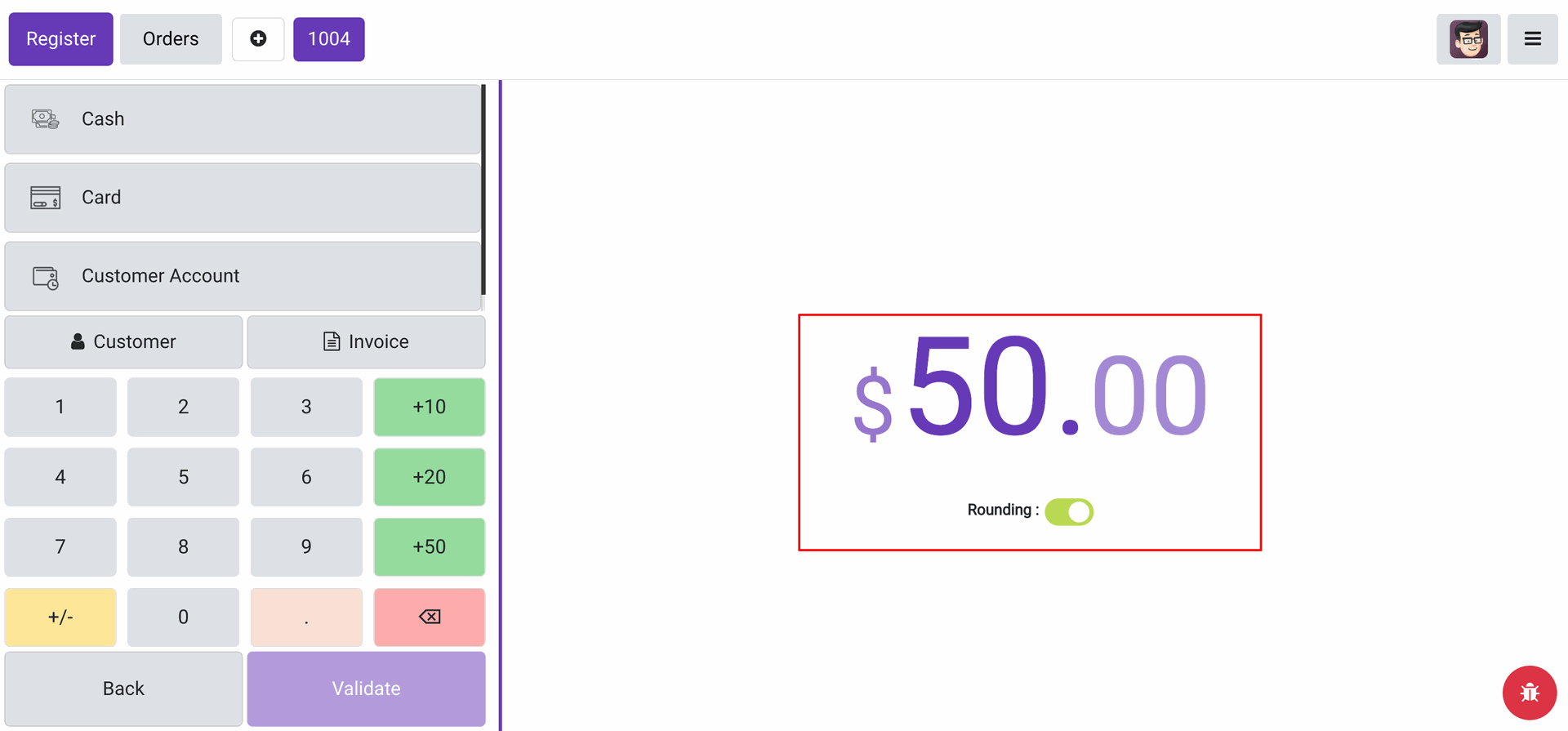 Enable rounding toggle on the payment screen