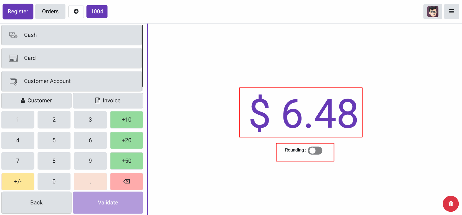 Disable rounding toggle on the payment screen
