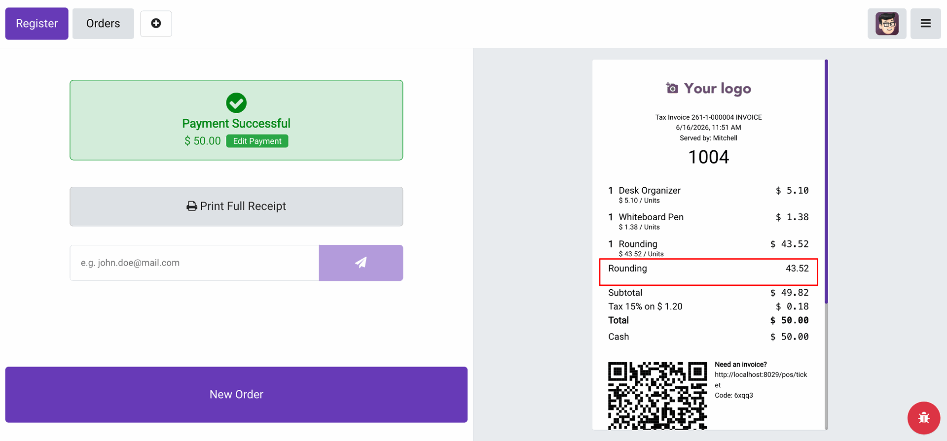 Rounding details on receipt