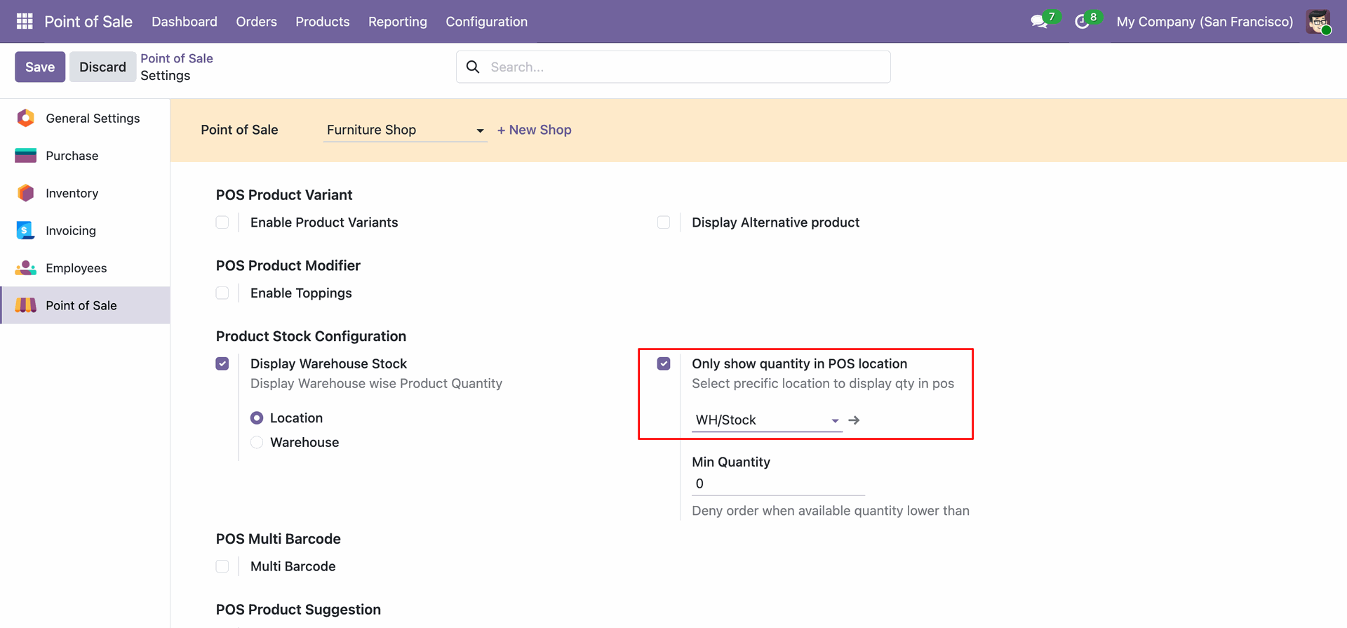 Enable Warehouse Stock Location settings & Only Show
                                                Quantity In Pos Location