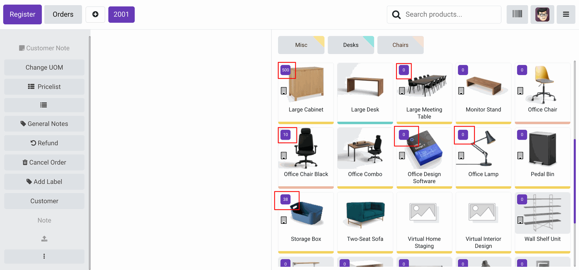 Click stock icon on product