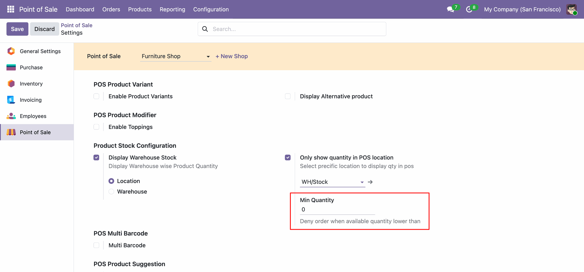 Enable Only Show
                                                Quantity In Pos Location & Set Min QTY