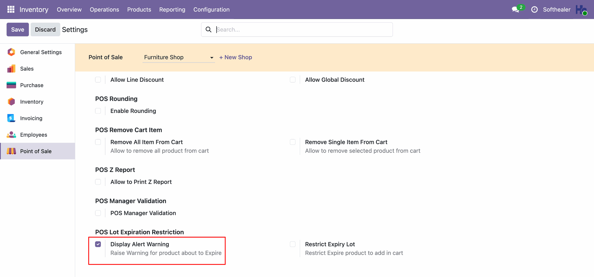 Enable Display Alert Warning and Restrict Expiry Lot 