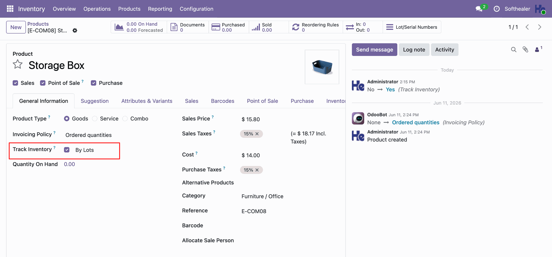 Set Tracking option to By Lot 