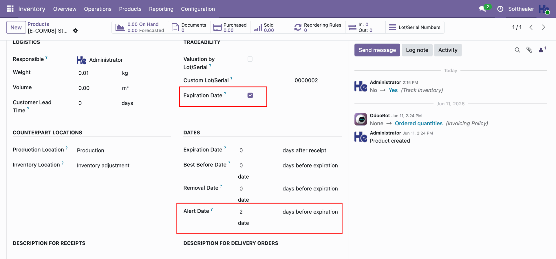 Enable Expiration Date in Inventory tab