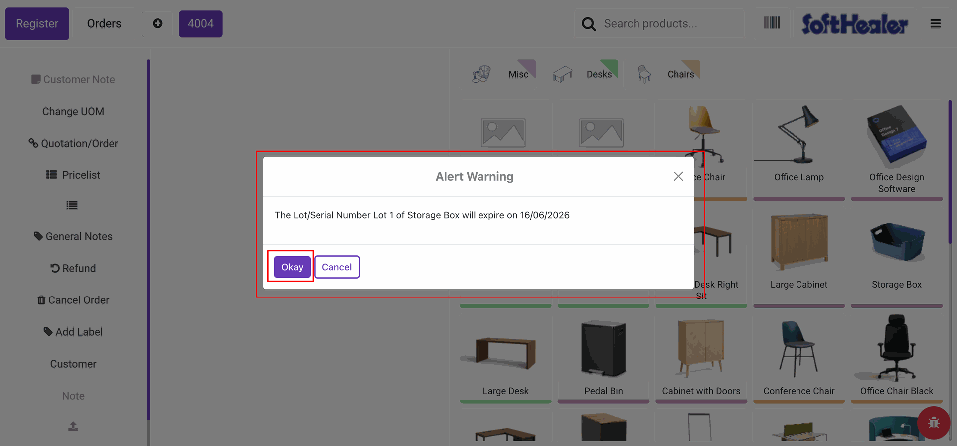 Product displayed with lot number