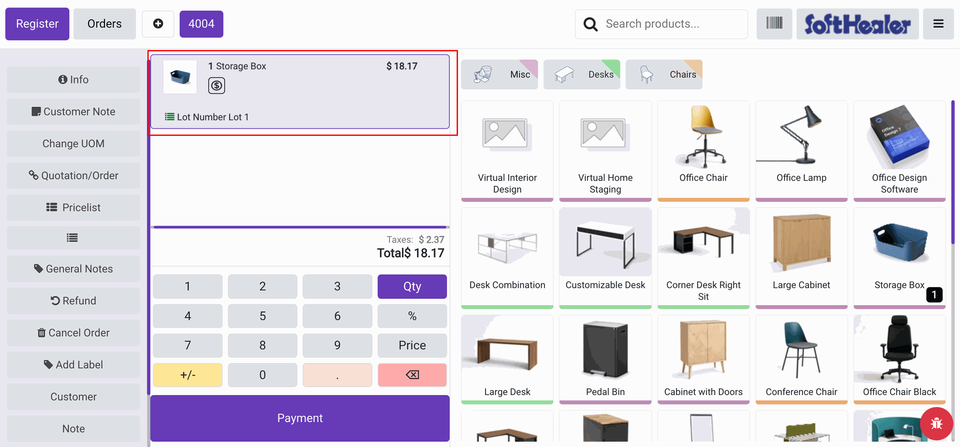 Select product and enter lot number