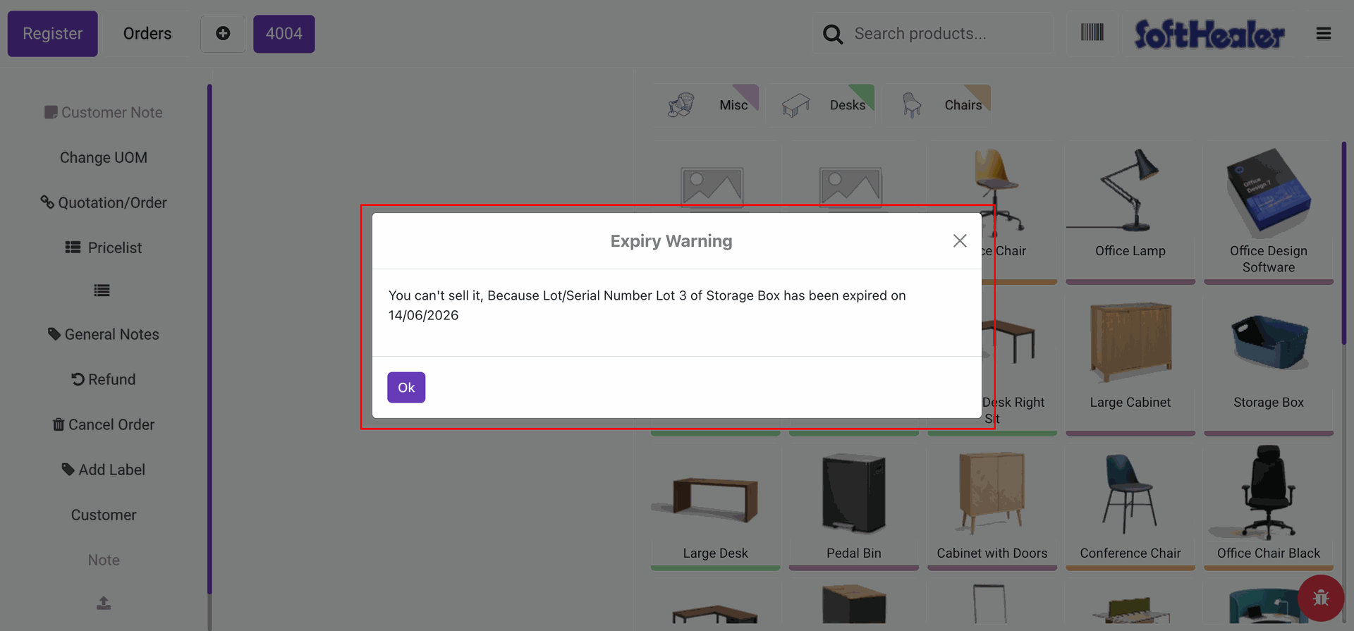 Expiry warning for expired product