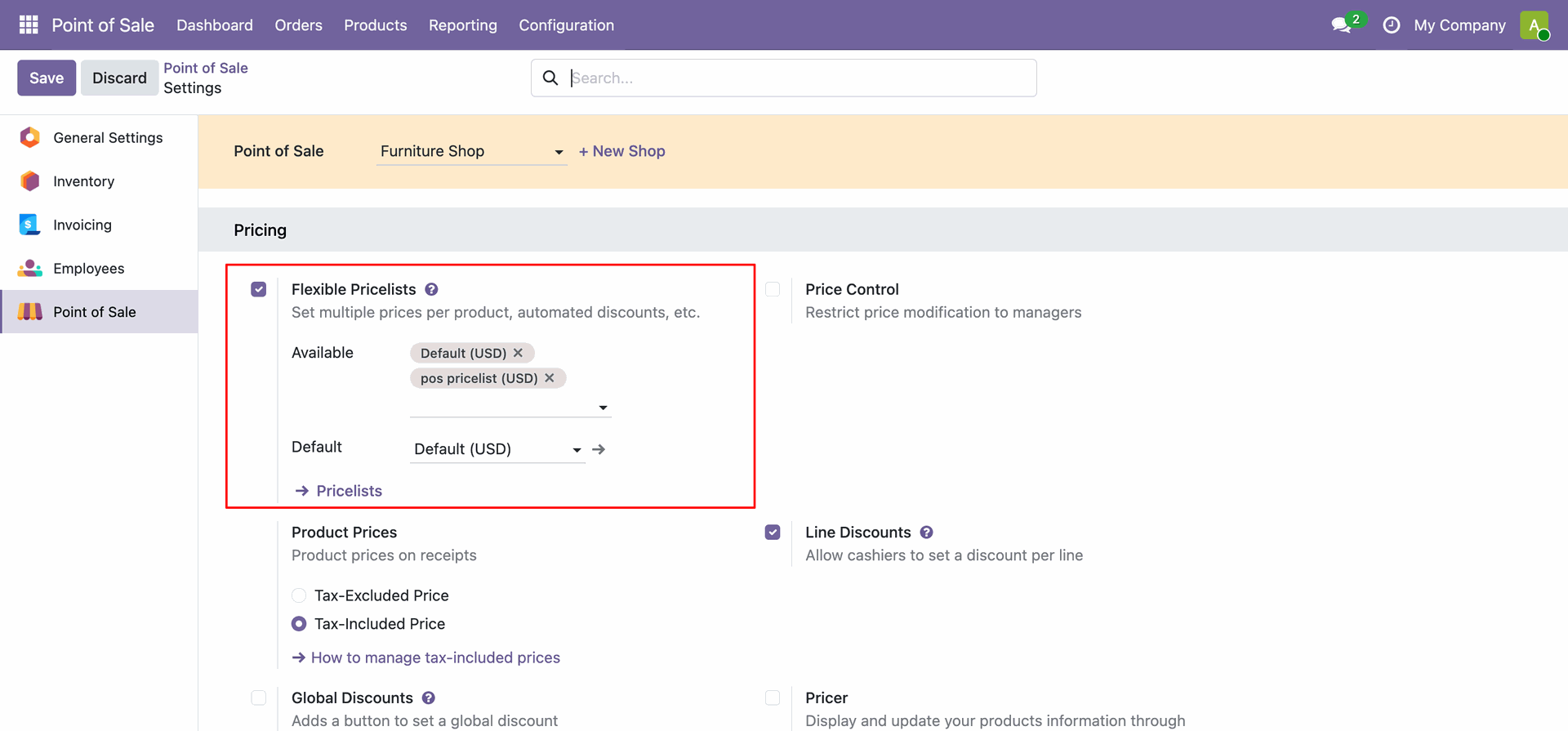 Enable Flexible Pricelists setting 