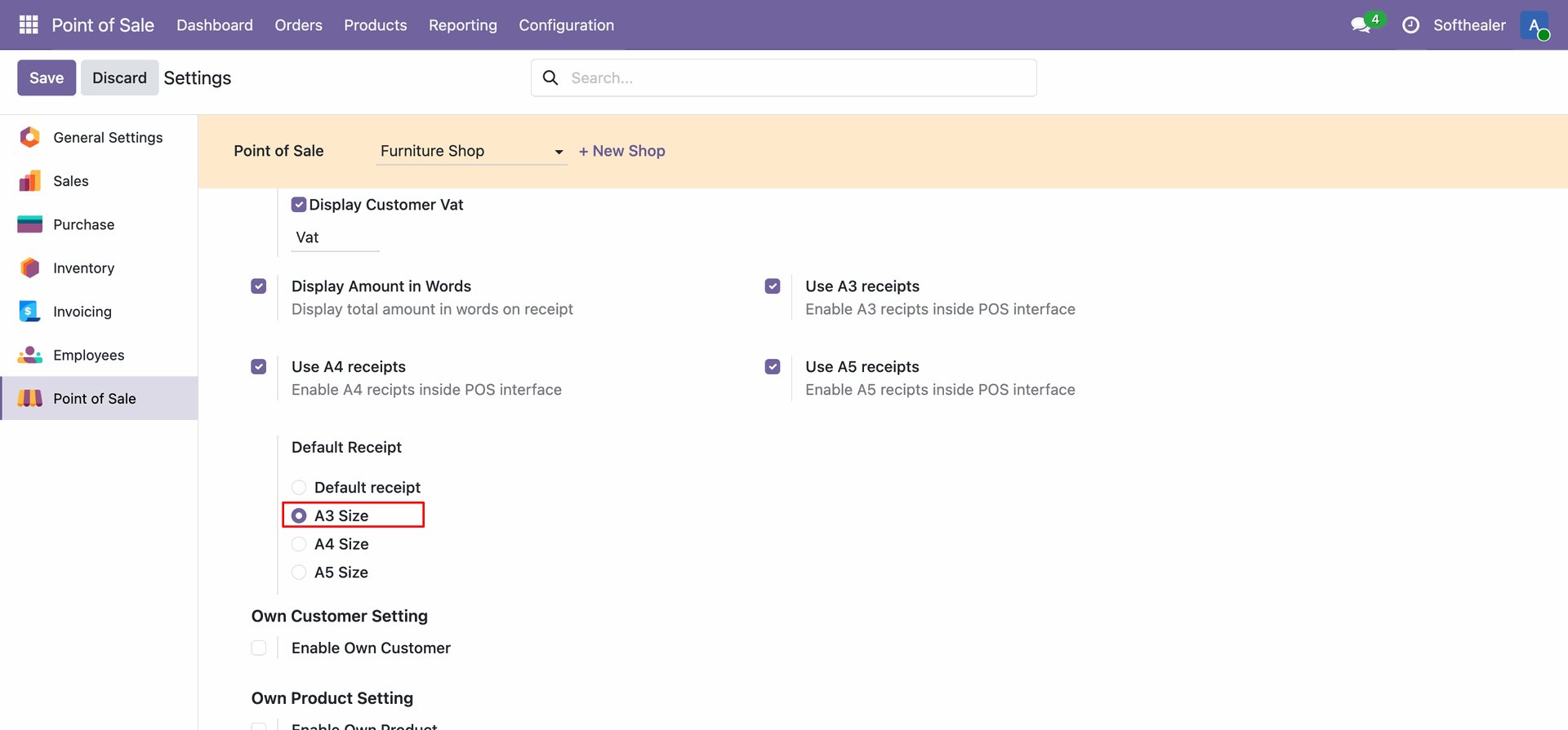 Enable Default Receipt A3