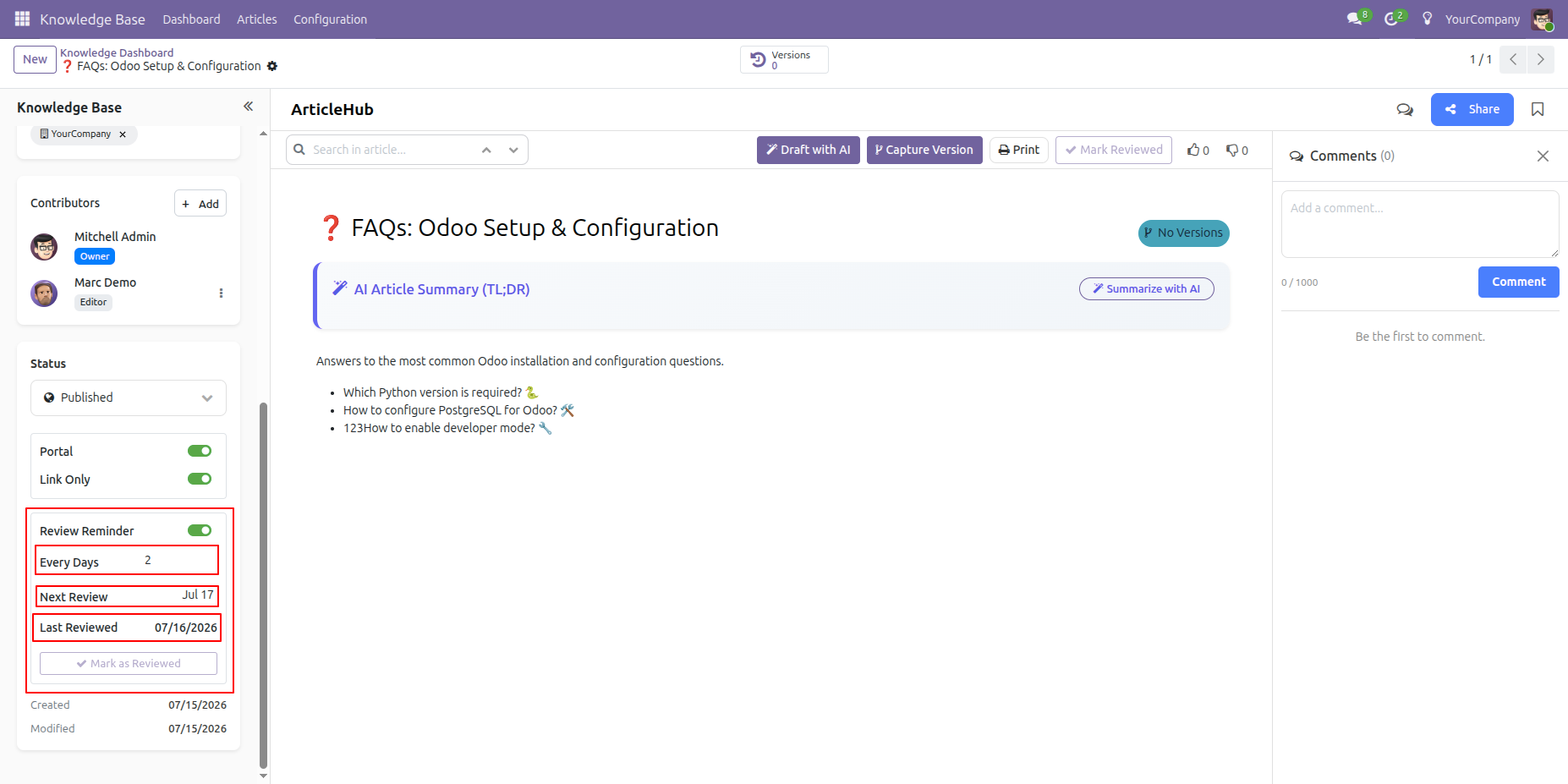 Every Days, 
                                        Next Review Date, and Last Reviewed Date fields