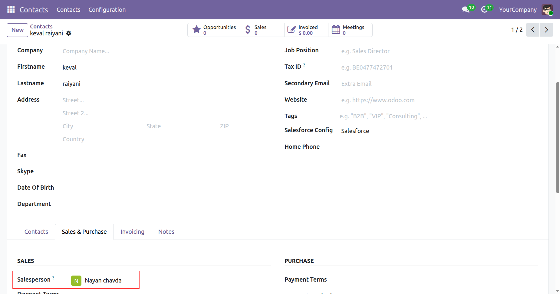 Salesforce-linked contact information